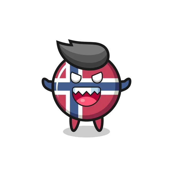 Ilustrasi Karakter Maskot Lencana Bendera Norway Yang Jahat Desain Gaya - Stok Vektor