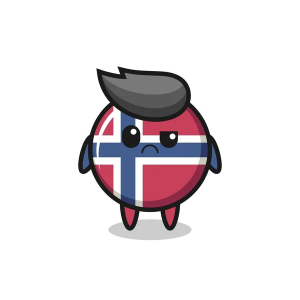 Mascot Norway Flag Badge Sceptical Face Cute Style Design Shirt — Vettoriale Stock