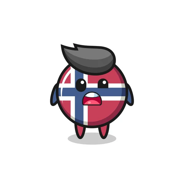 Shocked Face Cute Norway Flag Badge Mascot Cute Style Design — Image vectorielle