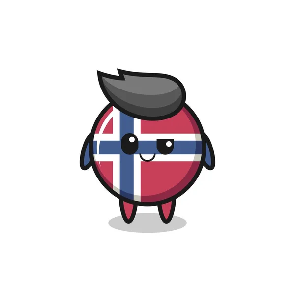 Norway Flag Badge Cartoon Arrogant Expression Cute Style Design Shirt — 스톡 벡터