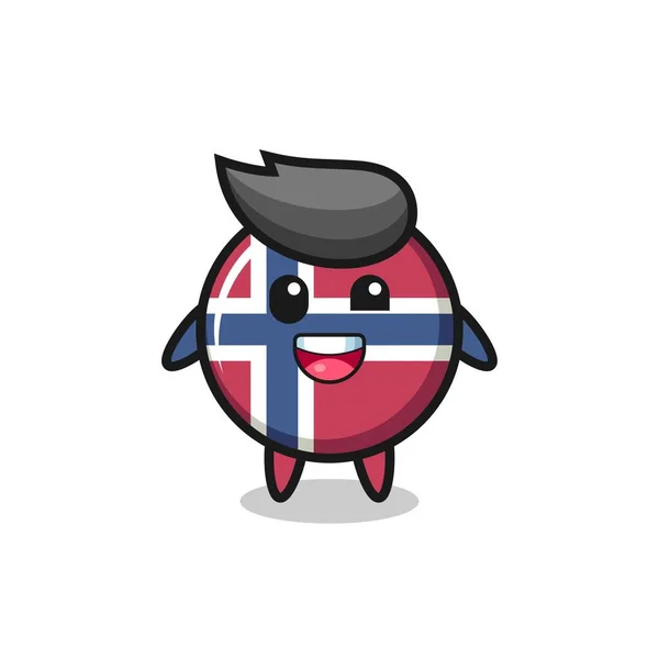 Illustration Norway Flag Badge Character Awkward Poses Cute Style Design — Stock Vector