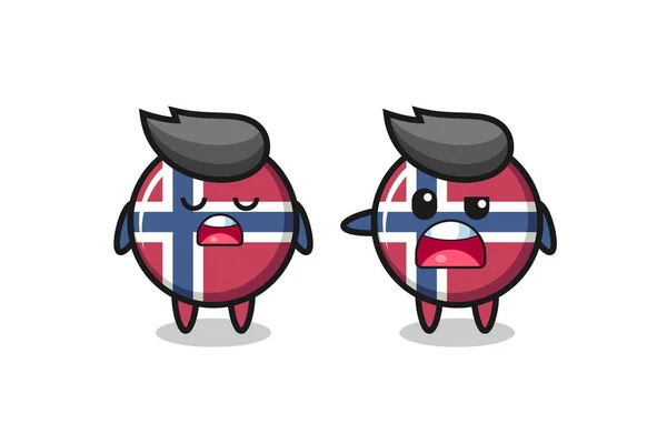 Illustration Tvisten Mellan Två Söta Norge Flagga Badge Tecken Söt — Stock vektor