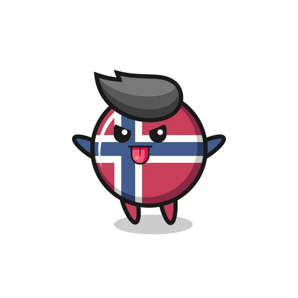 Naughty Norway Flag Badge Character Mocking Pose Cute Style Design — Vetor de Stock