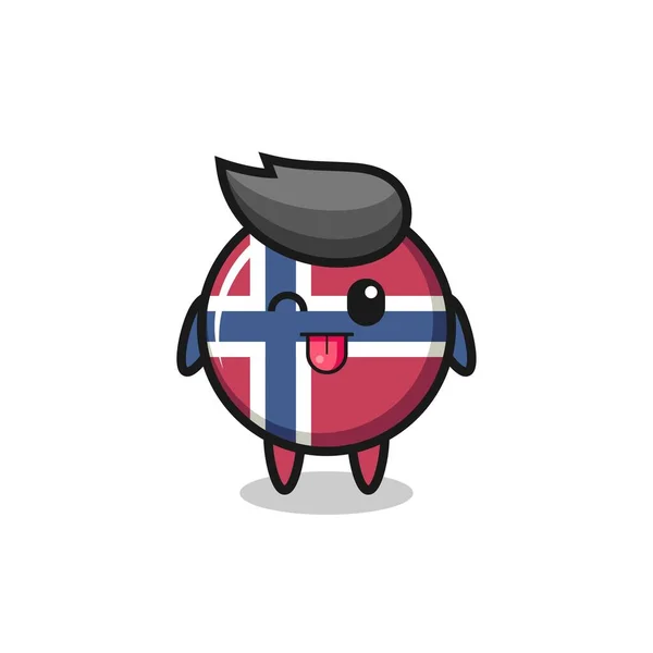 Cute Norway Flag Badge Character Sweet Expression While Sticking Out — Wektor stockowy