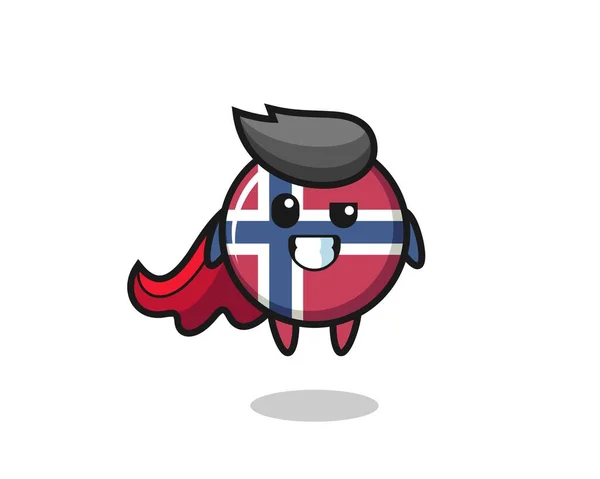 Cute Norway Flag Badge Character Flying Superhero Cute Style Design — Vetor de Stock