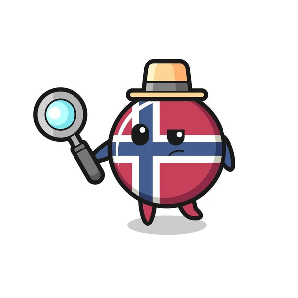 Norway Flagga Badge Detektiv Karaktär Analyserar Ett Fall Söt Stil — Stock vektor