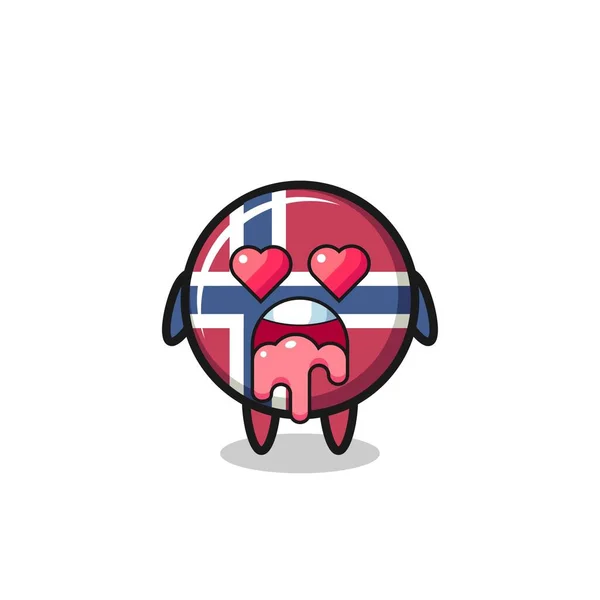 Falling Love Expression Cute Norway Flag Badge Heart Shaped Eyes — Wektor stockowy