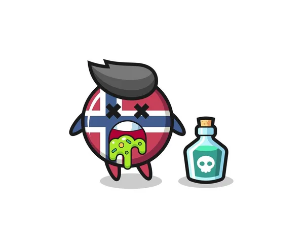 Illustration Norway Flag Badge Character Vomiting Due Poisoning Cute Style — 스톡 벡터