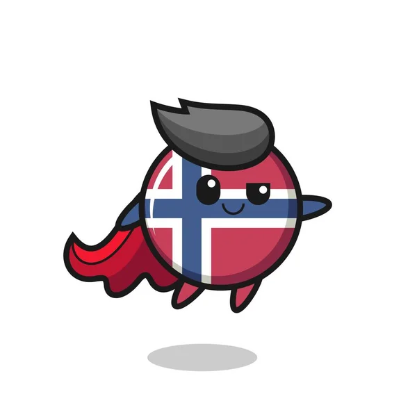 Cute Norway Flag Badge Superhero Character Flying Cute Style Design — Wektor stockowy