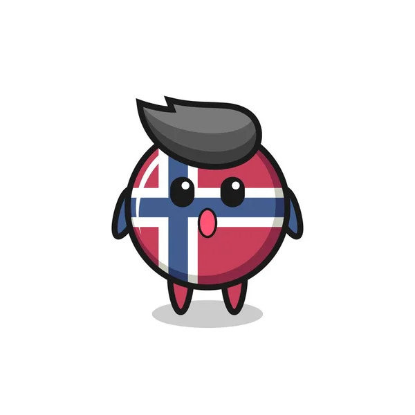 Amazed Expression Norway Flag Badge Cartoon Cute Style Design Shirt — Vetor de Stock