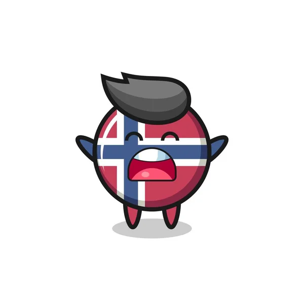 Cute Norway Flag Badge Mascot Yawn Expression Cute Style Design —  Vetores de Stock