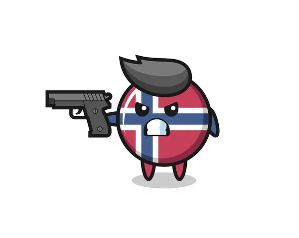 Cute Norway Flag Badge Character Shoot Gun Cute Style Design — 스톡 벡터