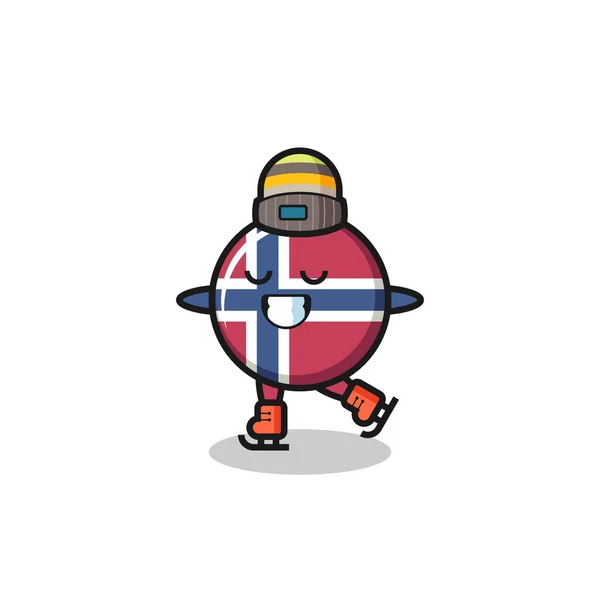 Norway Flag Badge Cartoon Ice Skating Player Doing Perform Cute — Wektor stockowy