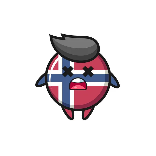 Den Döda Norsk Flagga Badge Maskot Karaktär Söt Stil Design — Stock vektor