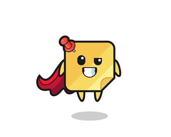 Cute Sticky Notes Character Flying Superhero Cute Style Design Shirt — Wektor stockowy