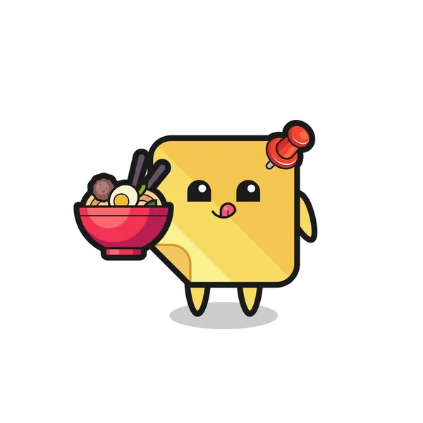 Cute Sticky Notes Character Eating Noodles Cute Style Design Shirt — Image vectorielle