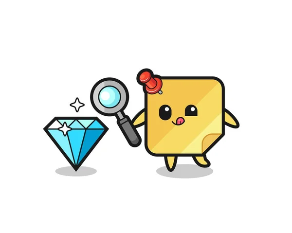 Sticky Notes Mascot Checking Authenticity Diamond Cute Style Design Shirt —  Vetores de Stock