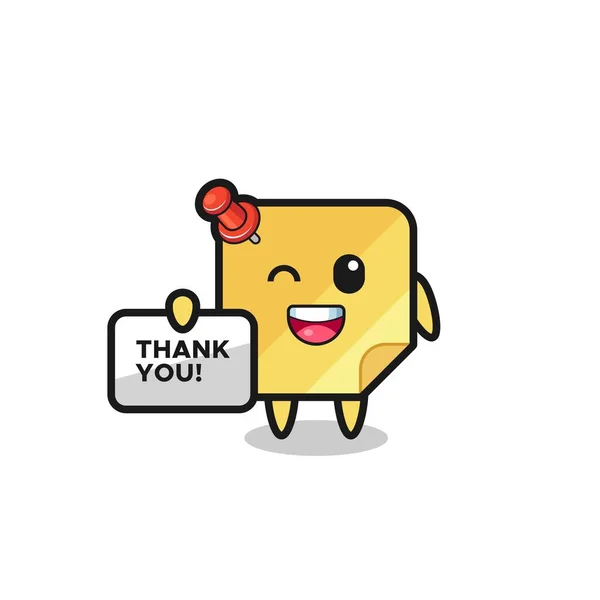 Mascot Sticky Notes Holding Banner Says Thank You Cute Style — Wektor stockowy