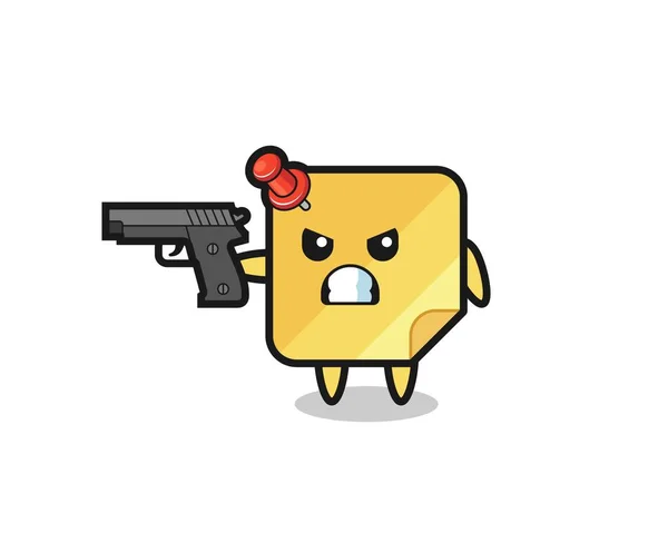 Cute Sticky Notes Character Shoot Gun Cute Style Design Shirt — Wektor stockowy