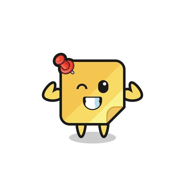 Muscular Sticky Notes Character Posing Showing His Muscles Cute Style — Wektor stockowy