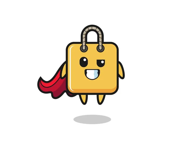 Cute Shopping Bag Character Flying Superhero Cute Style Design Shirt — Vector de stock