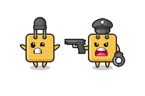 Illustration Shopping Bag Robber Hands Pose Caught Police Cute Style — 스톡 벡터