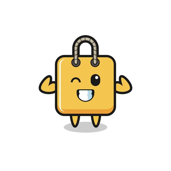 Muscular Shopping Bag Character Posing Showing His Muscles Cute Style — Wektor stockowy