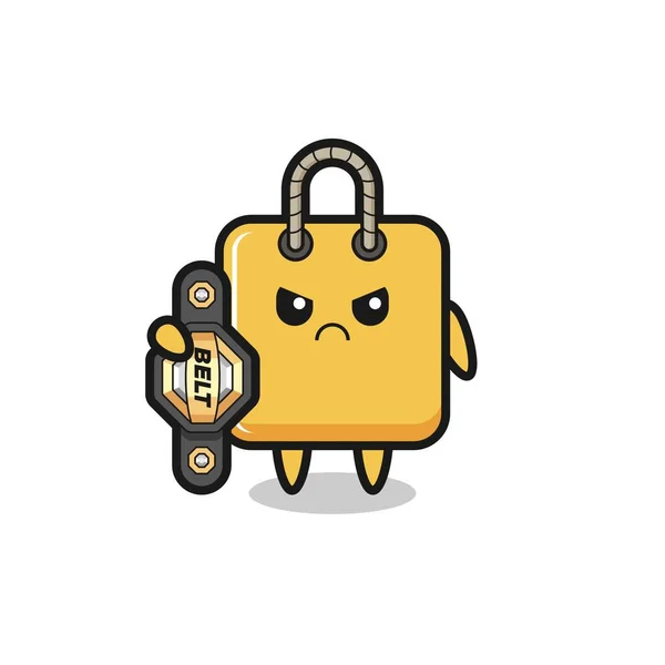 Shopping Bag Mascot Character Mma Fighter Champion Belt Cute Style — Image vectorielle