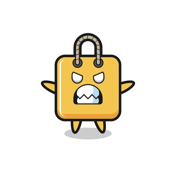Wrathful Expression Shopping Bag Mascot Character Cute Style Design Shirt — Image vectorielle