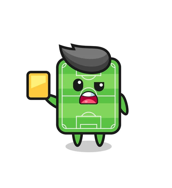 Cartoon Football Field Character Football Referee Giving Yellow Card Cute — Wektor stockowy