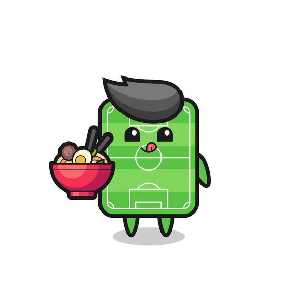 Cute Football Field Character Eating Noodles Cute Style Design Shirt — Image vectorielle