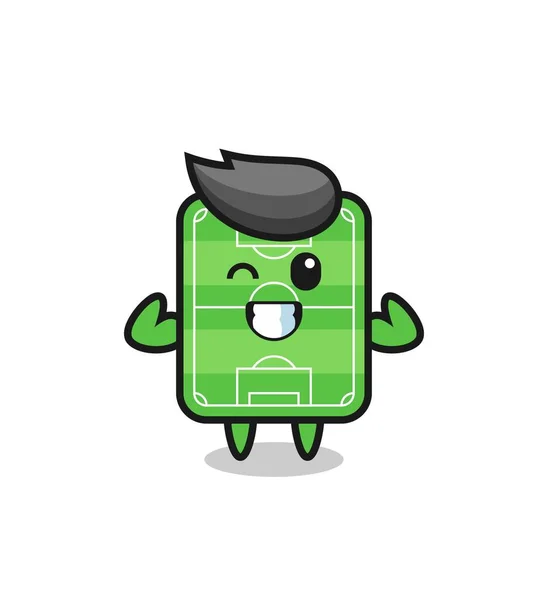 Muscular Football Field Character Posing Showing His Muscles Cute Style — Vector de stock