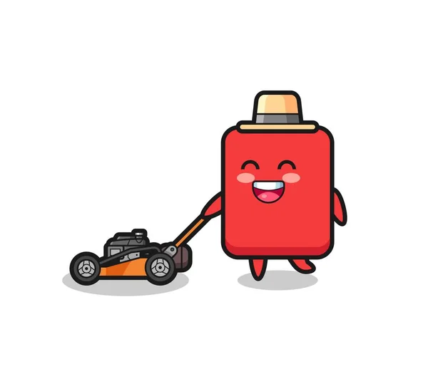 Απεικόνιση Του Χαρακτήρα Της Κόκκινης Κάρτας Χρησιμοποιώντας Χλοοκοπτική Μηχανή Χαριτωμένο — Διανυσματικό Αρχείο