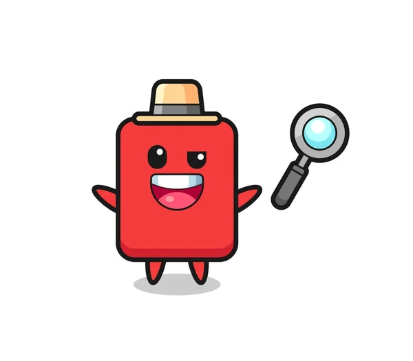 Illustration Red Card Mascot Detective Who Manages Solve Case Cute — 图库矢量图片