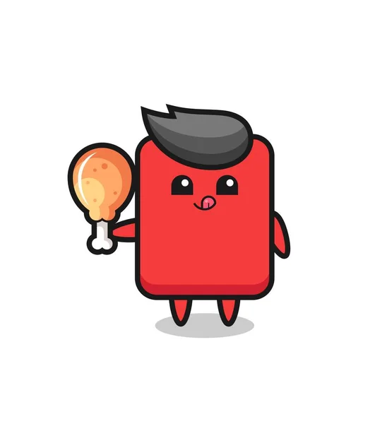 Red Card Cute Mascot Eating Fried Chicken Cute Style Design — Archivo Imágenes Vectoriales