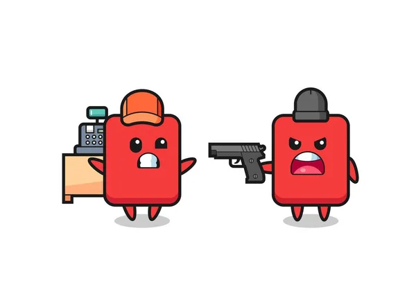 Illustration Cute Red Card Cashier Pointed Gun Robber Cute Style — 스톡 벡터