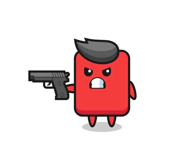 Cute Red Card Character Shoot Gun Cute Style Design Shirt — Wektor stockowy