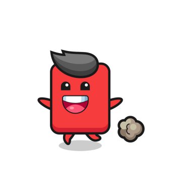 the happy red card cartoon with running pose , cute style design for t shirt, sticker, logo element