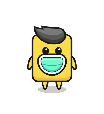 cute yellow card cartoon wearing a mask , cute style design for t shirt, sticker, logo element