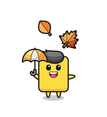 cartoon of the cute yellow card holding an umbrella in autumn , cute style design for t shirt, sticker, logo element