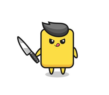 cute yellow card mascot as a psychopath holding a knife , cute style design for t shirt, sticker, logo element
