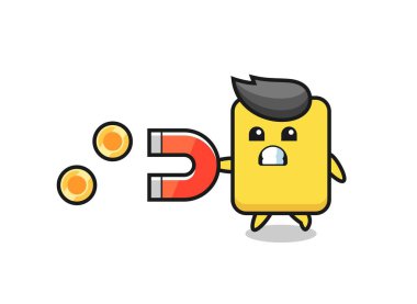the character of yellow card hold a magnet to catch the gold coins , cute style design for t shirt, sticker, logo element