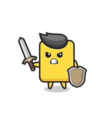 cute yellow card soldier fighting with sword and shield , cute style design for t shirt, sticker, logo element