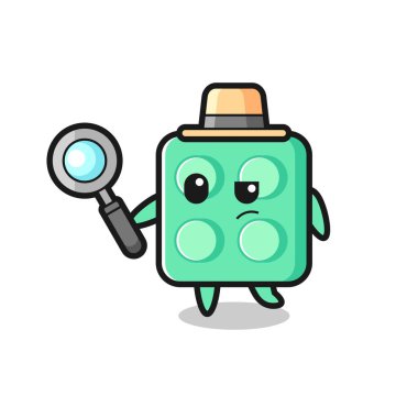 brick toy detective character is analyzing a case , cute style design for t shirt, sticker, logo element