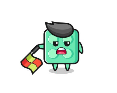 brick toy character as line judge hold the flag down at a 45 degree angle , cute style design for t shirt, sticker, logo element