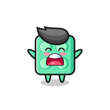cute brick toy mascot with a yawn expression , cute style design for t shirt, sticker, logo element