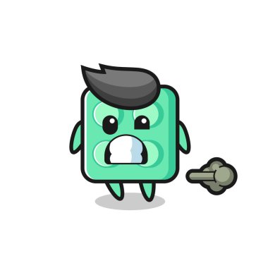 the illustration of the brick toy cartoon doing fart , cute style design for t shirt, sticker, logo element
