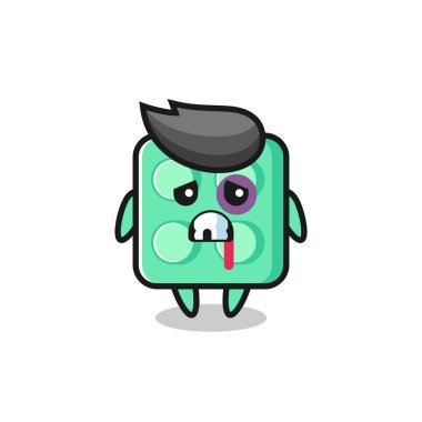 injured brick toy character with a bruised face , cute style design for t shirt, sticker, logo element