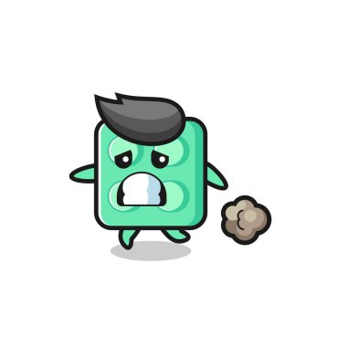 illustration of the brick toy running in fear , cute style design for t shirt, sticker, logo element