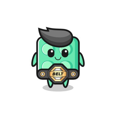 the MMA fighter brick toy mascot with a belt , cute style design for t shirt, sticker, logo element
